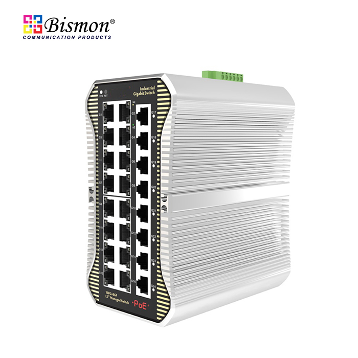 24 Port: 16 ports 10/100/1000M RJ45 PoE+8Port RJ45 1000M Ring, Managed Industrial Switch